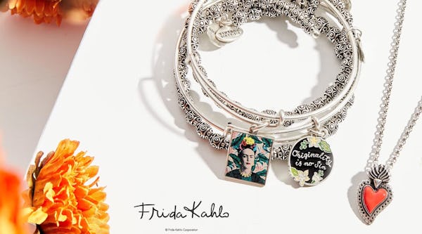 Frida Kahlo portrait bracelet stack and necklace