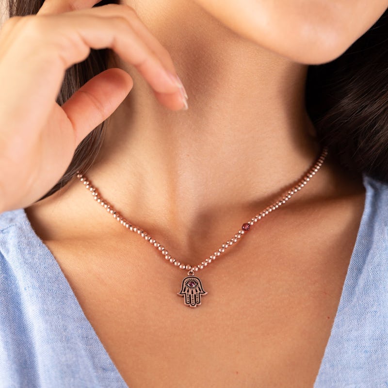 Hamsa Crystal Charm Beaded Necklace