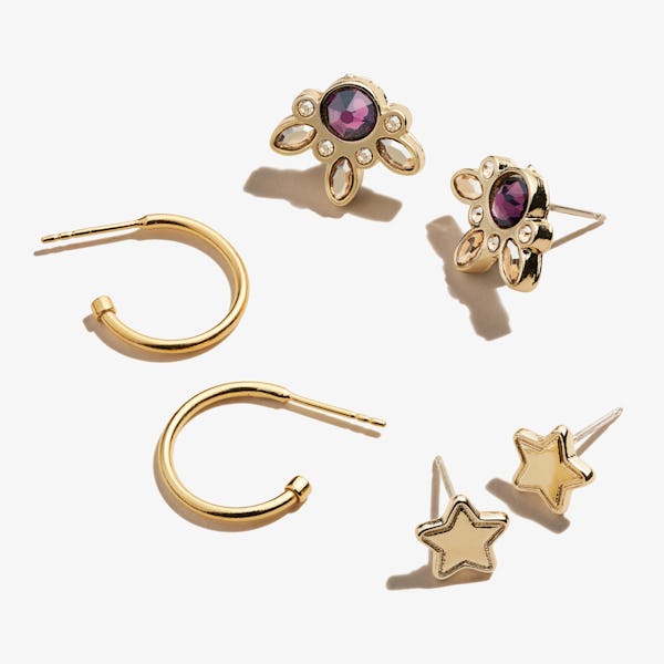 Amethyst Hoop + Star Earrings Gift Set