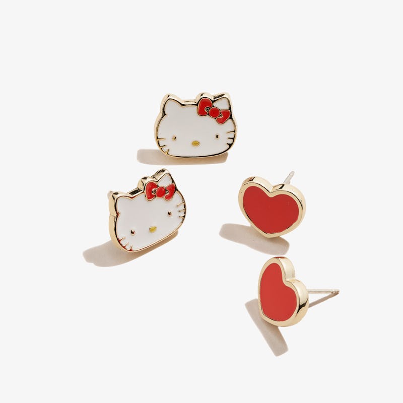 Red Hello Kitty + Heart Stud Earring Set, Shiny Gold, Alex and Ani