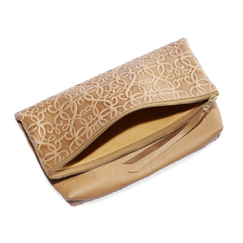 Gabriel Leather Fold Over Clutch, Light Brown