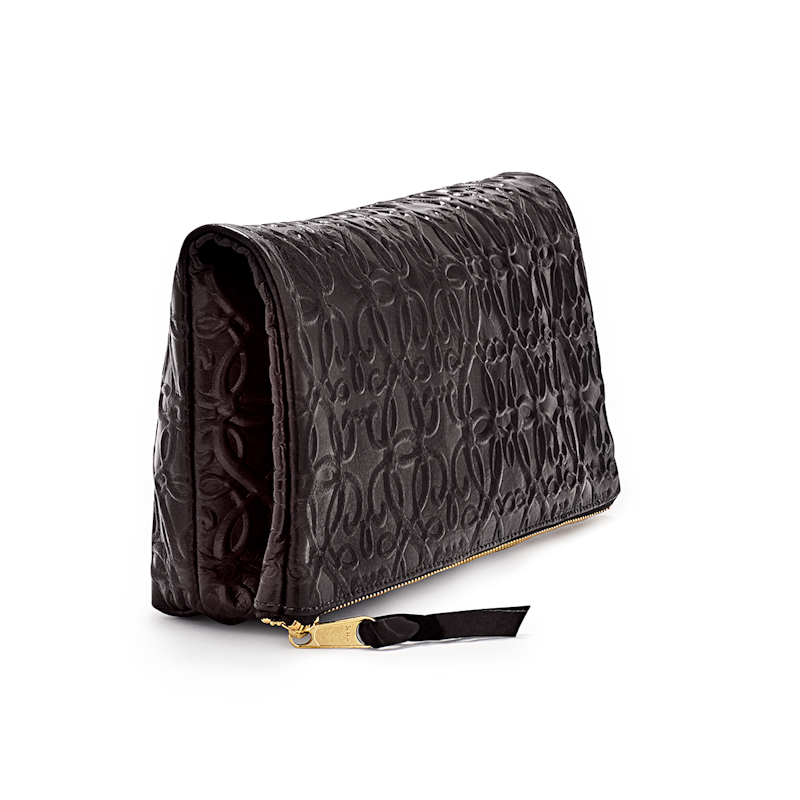 Fold Over Leather Clutch, Black
