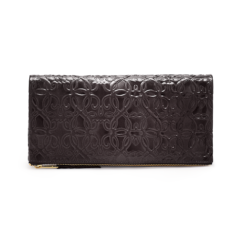 Fold Over Leather Clutch, Black, Alex and Ani