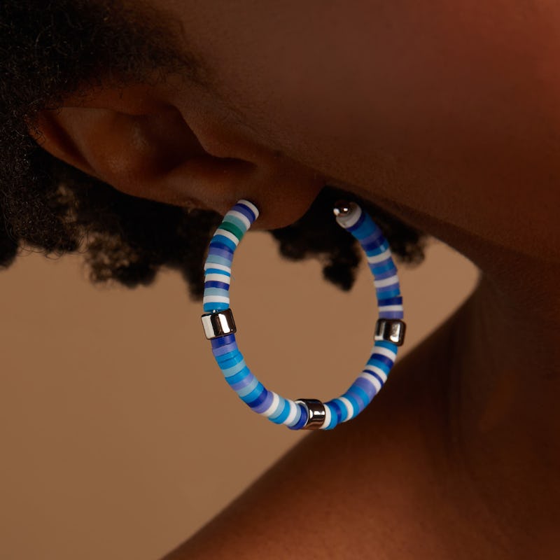 Beaded Hoop Earrings, Cool Blue