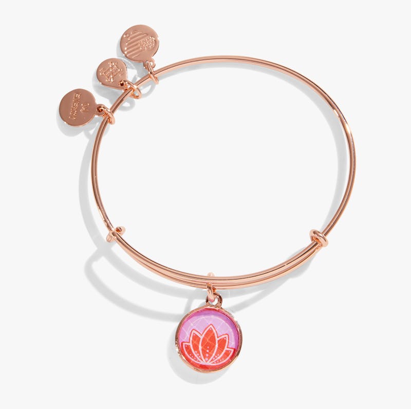 Crystal Lotus Charm Bangle Bracelet