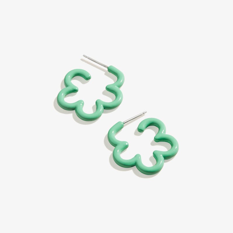Floral Huggie Hoop Earrings, Mint Green