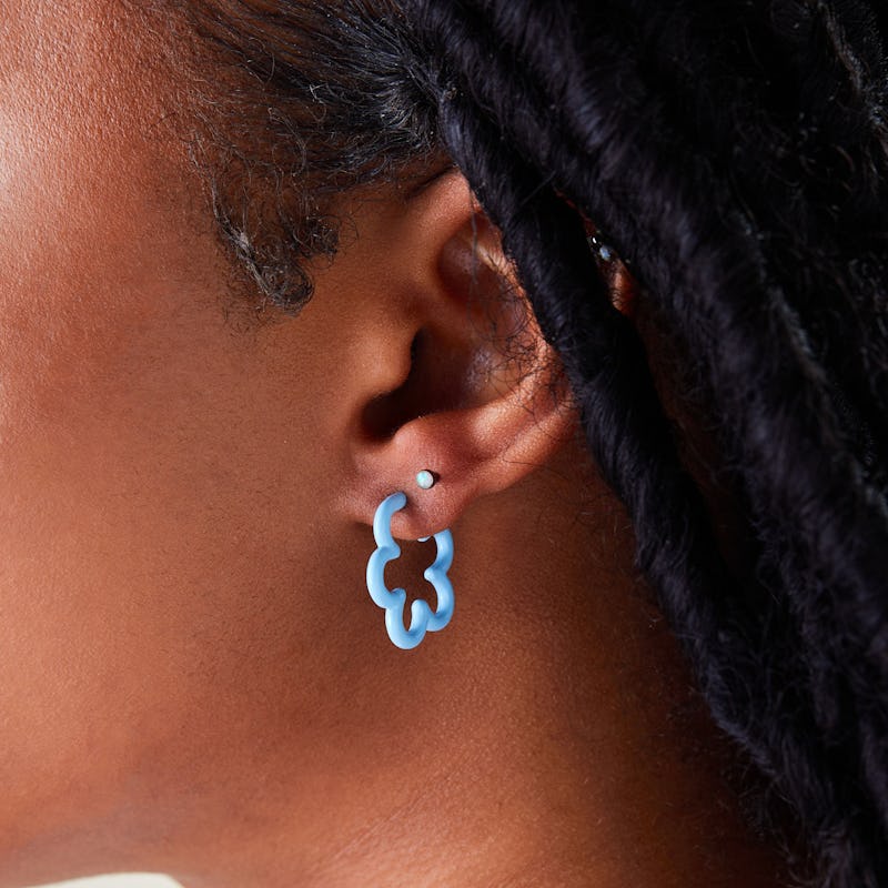 Floral Huggie Hoop Earrings, Ocean Blue
