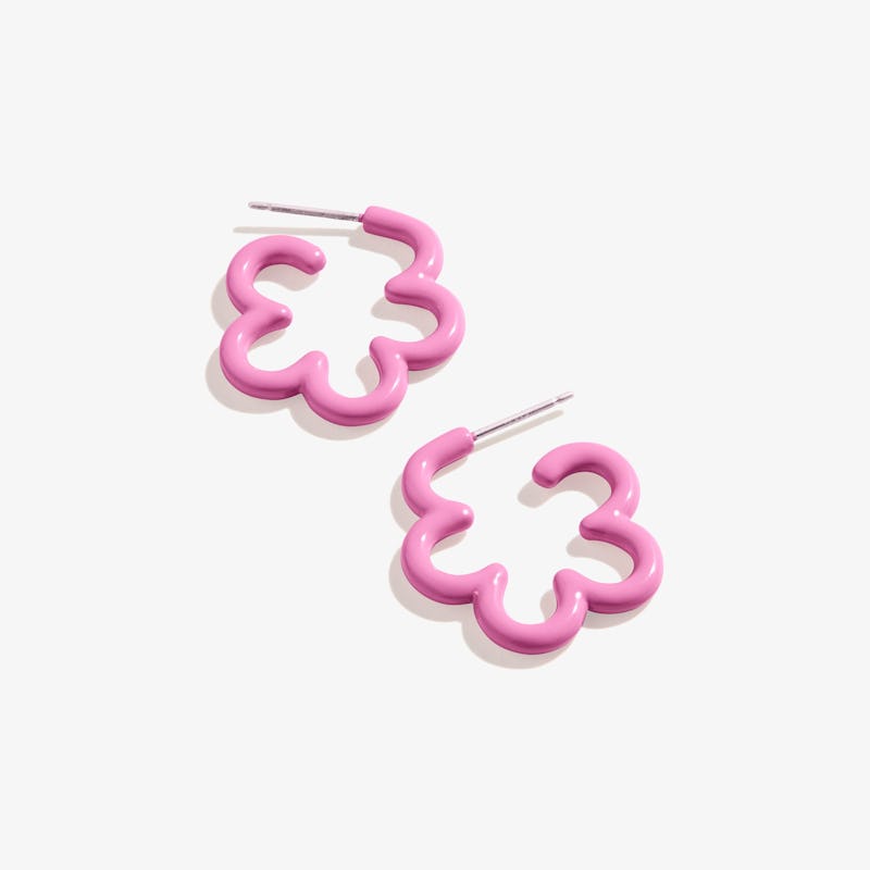 Floral Huggie Hoop Earrings, Pink
