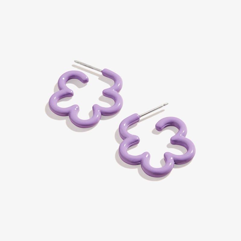 Floral Huggie Hoop Earrings, Purple