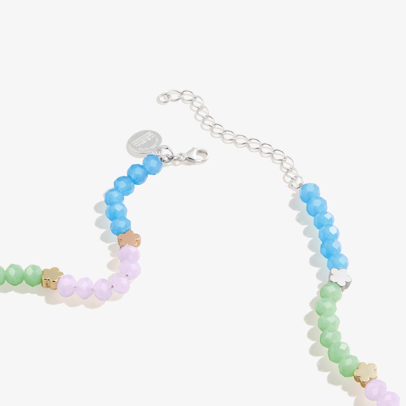 Flower + Bead Tri Color Necklace, Adjustable