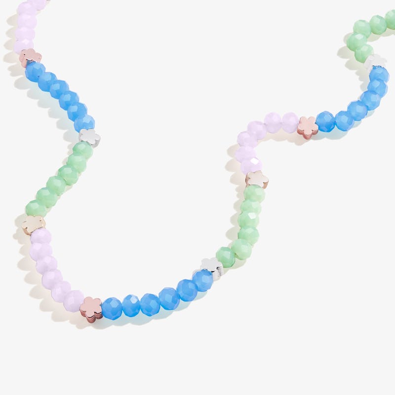 Flower + Bead Tri Color Necklace, Adjustable