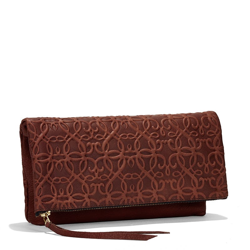 Gabriel Leather Fold Over Clutch, Brown