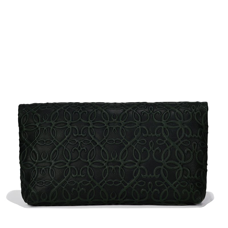 Gabriel Leather Fold Over Clutch, Forest Green