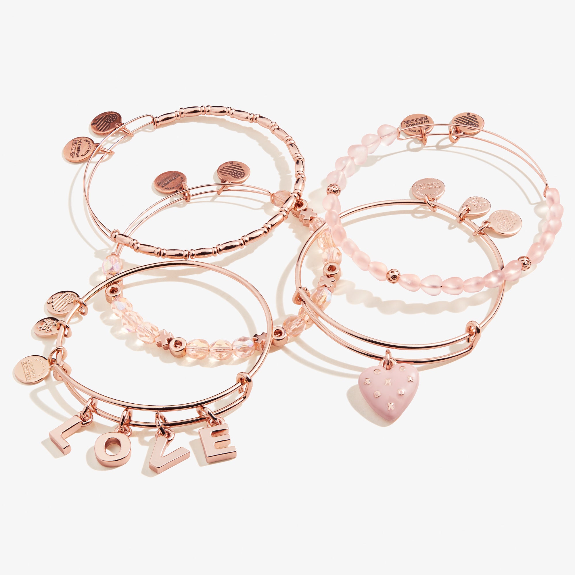 Love Charm Bangle Bracelets, Set of 5