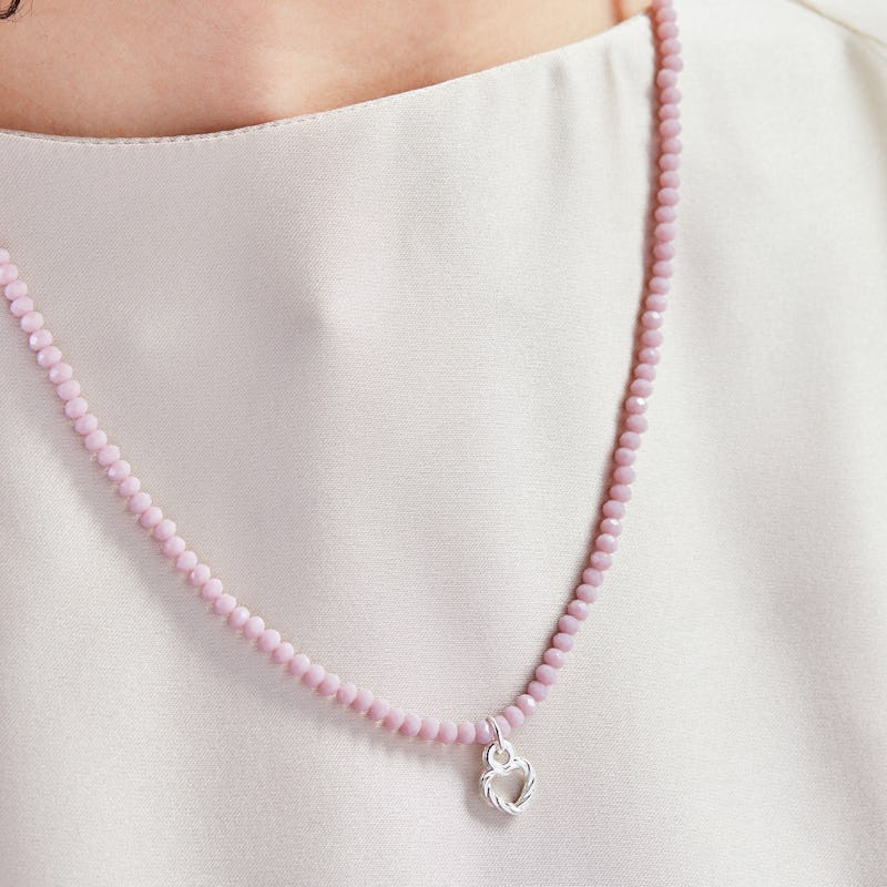Love Heart + Purple Bead Necklace, Adjustable