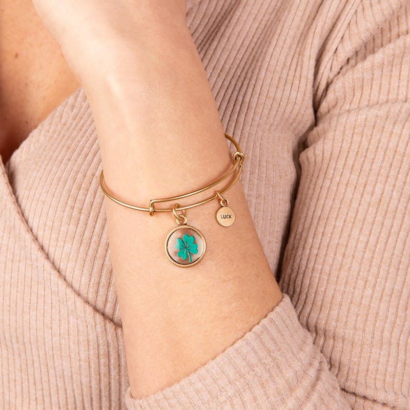 Four Leaf Clover + 'Luck' Mantra Duo Charm Bangle