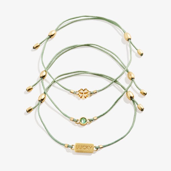 Lucky Four-Leaf Clover Cord Bracelets, Set of 3
