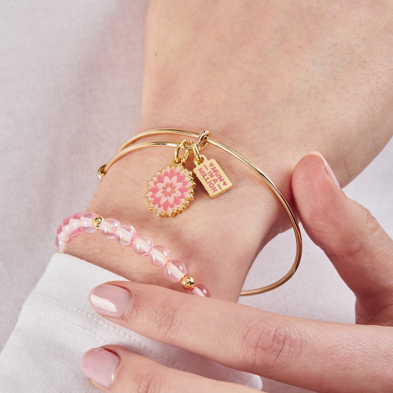 'Mum in a Million' Pink Flower Duo Charm Bangle, Set of 2