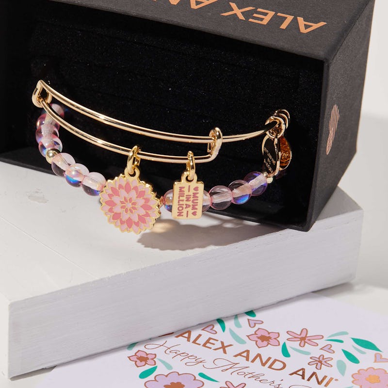 'Mum in a Million' Pink Flower Duo Charm Bangle, Set of 2