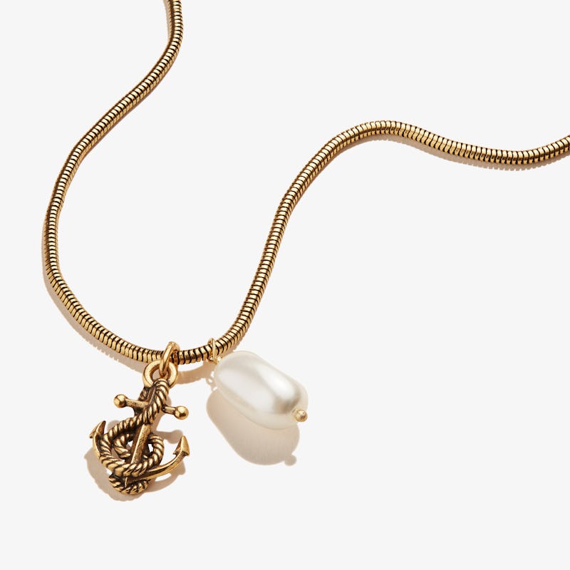 Pearl + Anchor Pendant Snake Chain Necklace