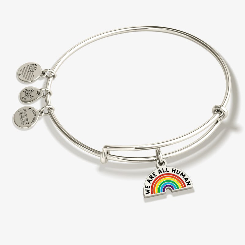 'We Are All Human' Rainbow Charm Bangle Bracelet